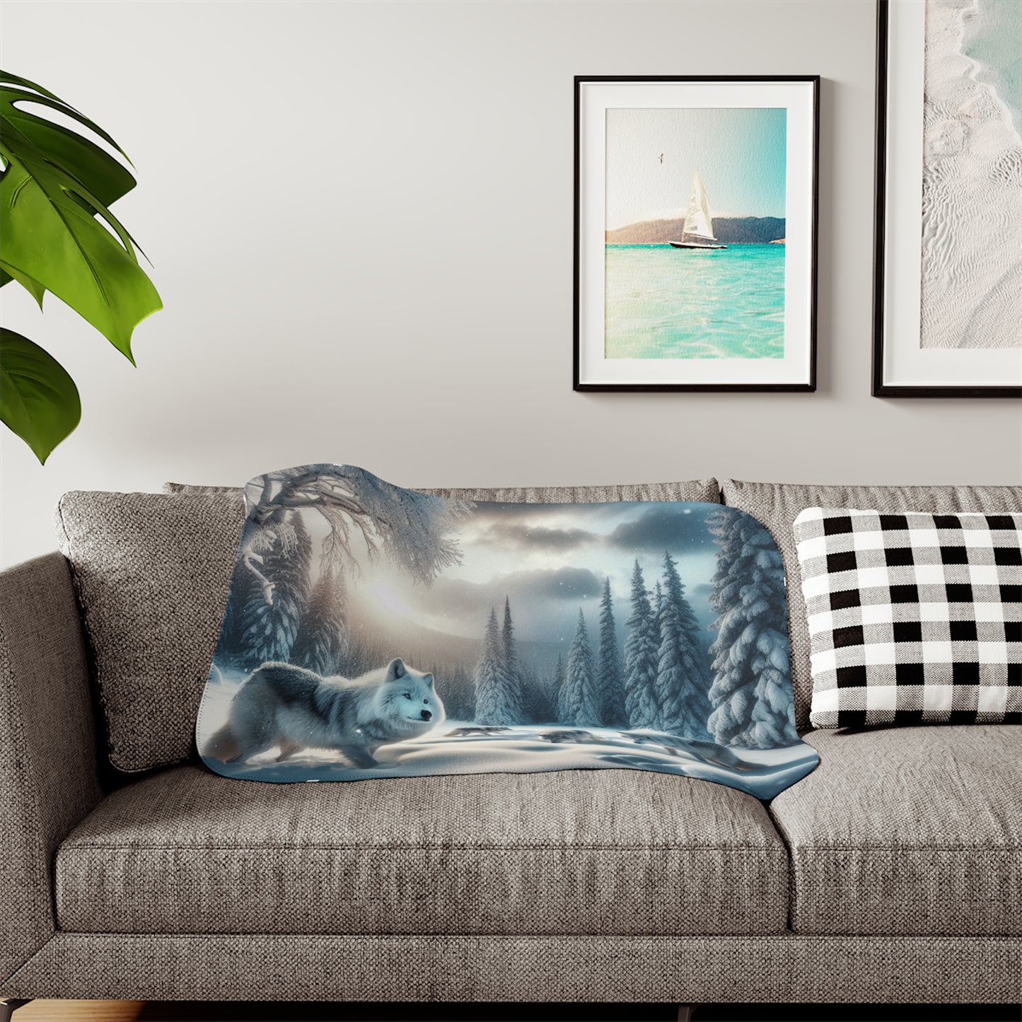 Cozy Sherpa Blanket with Wolf Design, Plush Throw for Winter, Warm Blanket, Gift for Animal Lovers, Perfect for Snuggling