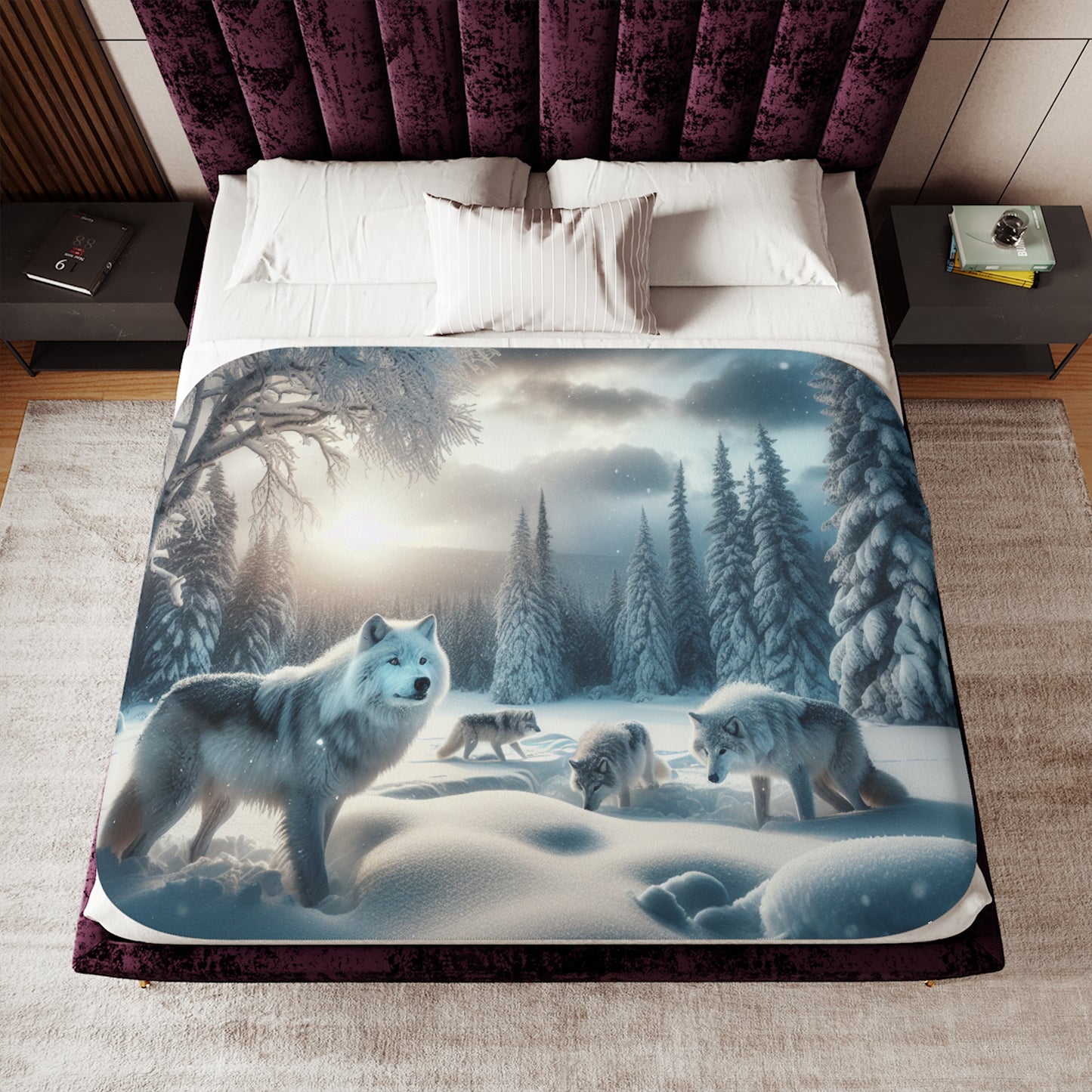 Cozy Sherpa Blanket with Wolf Design, Plush Throw for Winter, Warm Blanket, Gift for Animal Lovers, Perfect for Snuggling
