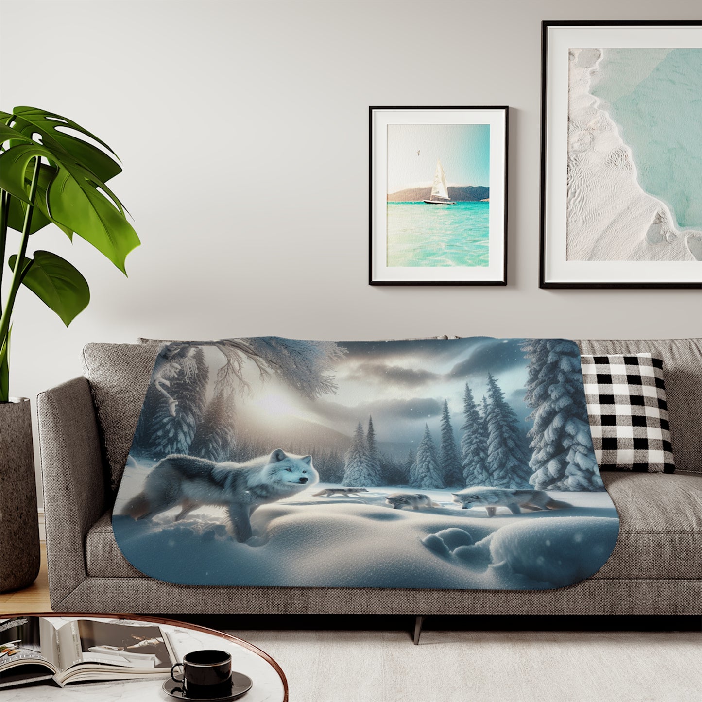Cozy Sherpa Blanket with Wolf Design, Plush Throw for Winter, Warm Blanket, Gift for Animal Lovers, Perfect for Snuggling