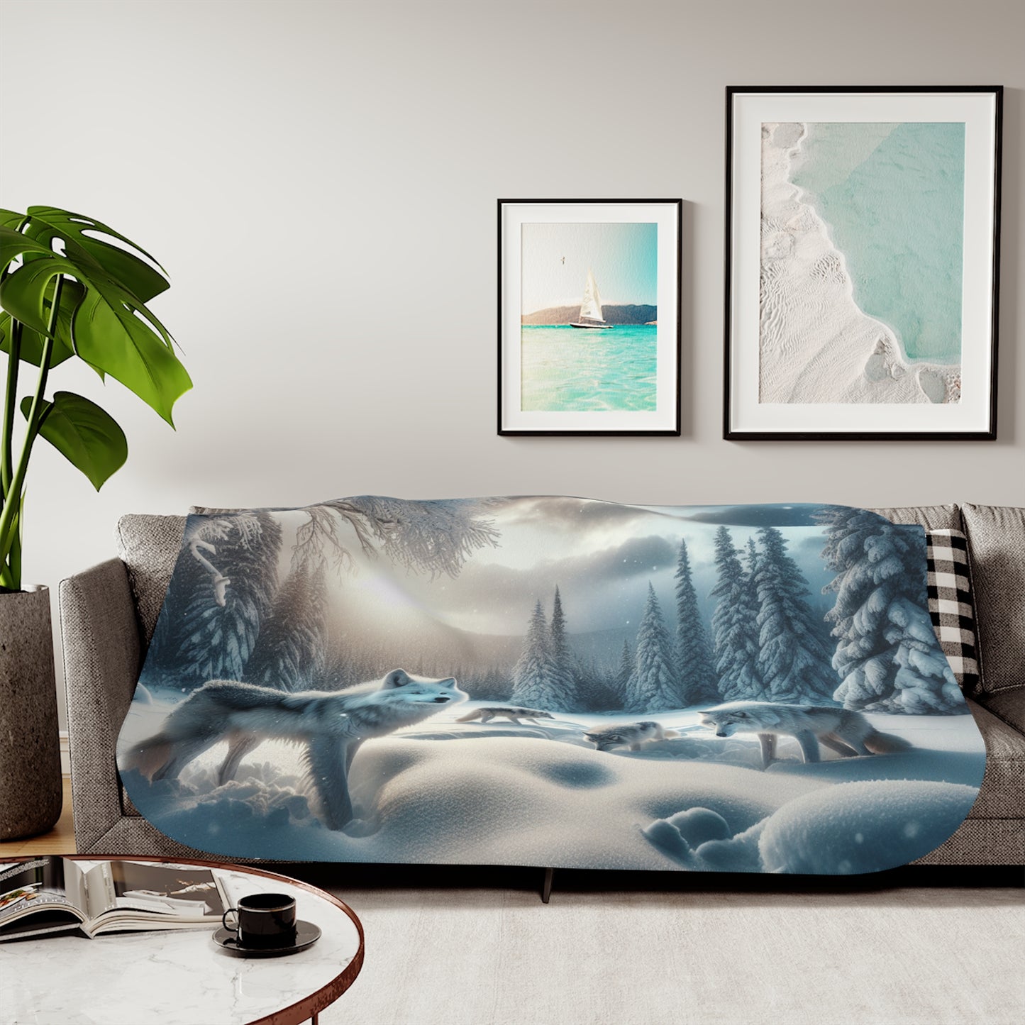 Cozy Sherpa Blanket with Wolf Design, Plush Throw for Winter, Warm Blanket, Gift for Animal Lovers, Perfect for Snuggling